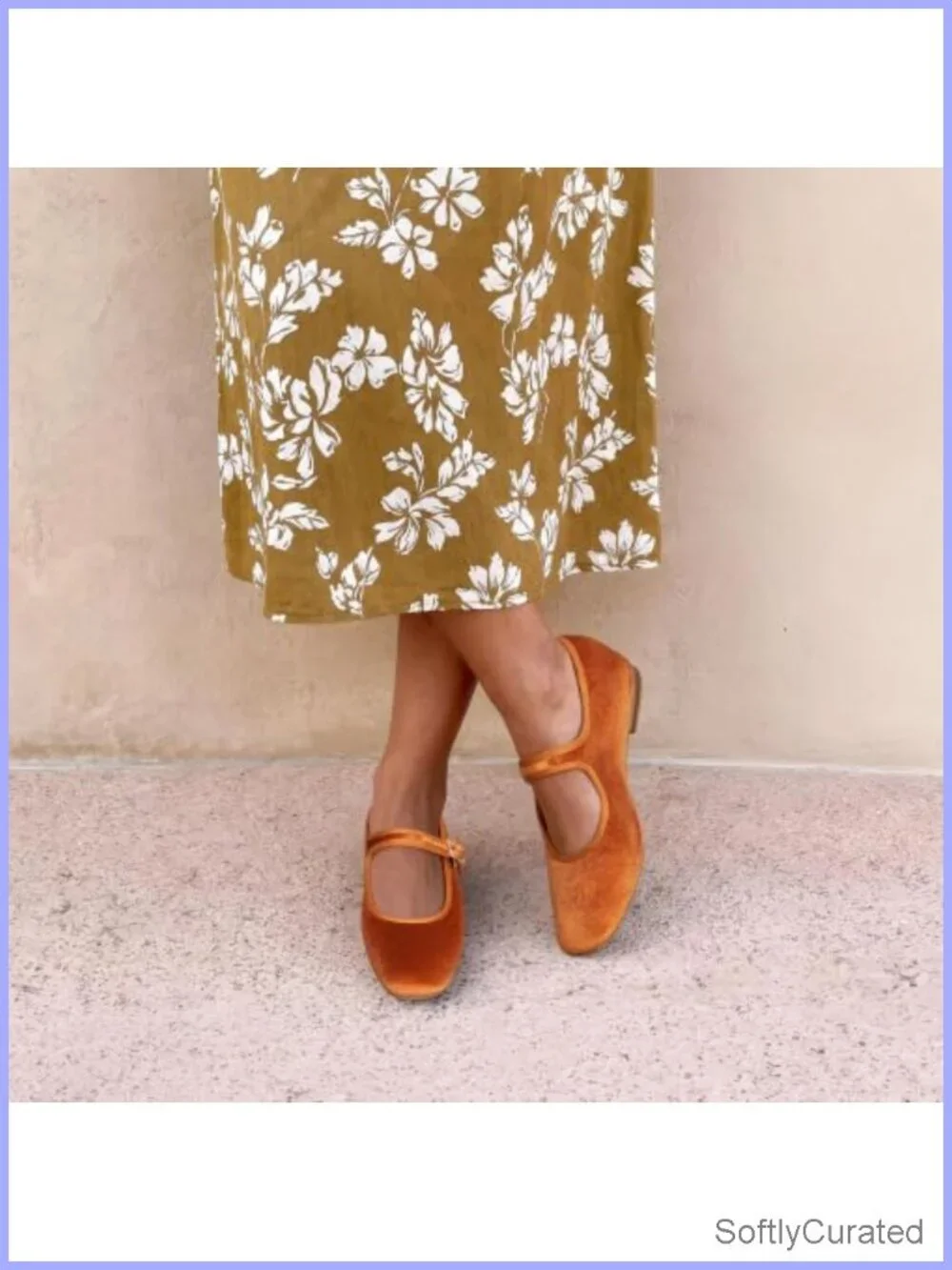 Velvet Mary Jane Ballet Flats Square Toe Buckle Strap Comfort